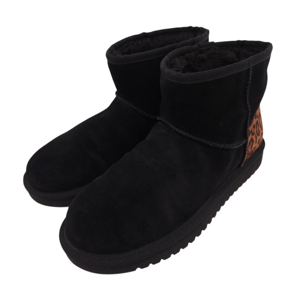 Koolaburra UGG (Womens 7) Black Leopard Print Ankle Bootie Suede Sheepskin Boots